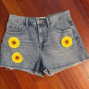 CIRCUS•NY by Sam Edelman Sunflower Embellished Denim Jean Short Shorts Size 28